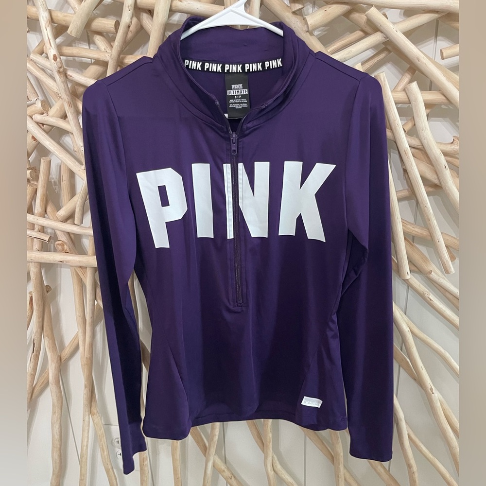 VS PINK ULTIMATE 3/4 ZIP THUMB HOLE SLEEVE PURPLE TOP